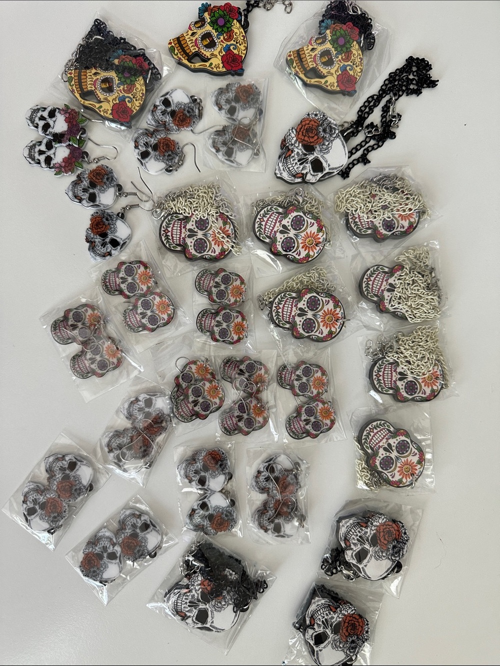 Halloween Party Day of the Dead Skull Necklaces Earrings Lot & bags